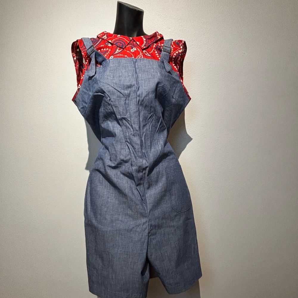 Vintage Blue Denim Shorts Jumpsuit